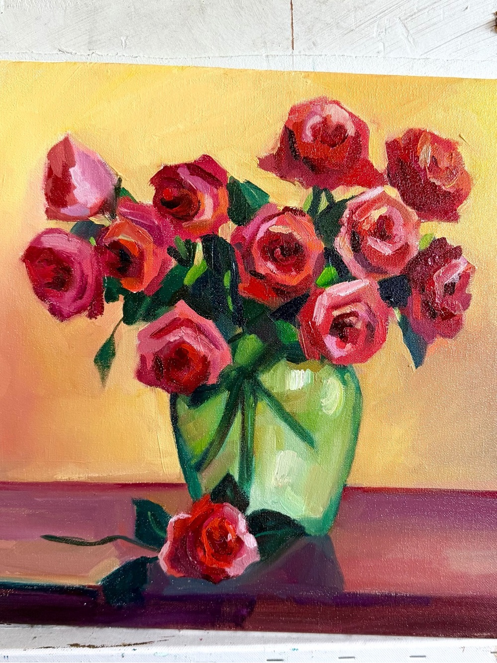 Original oil painting “Golden Hour Roses”, 14x14